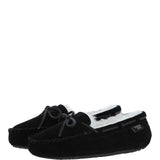 Women's Classic  Suede Sheepskin Moccasin Slippers Black/White: LADIES MOCCASSINS