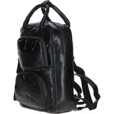 Compact Leather Backpack with Front Zip Pockets Black: TL-006
