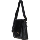 Leather Messenger Bag with Front Buckle Pockets Black: TL-007
