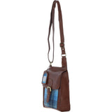 Ashwood Leather & Harris Tweed® Cloth Crossbody Bag Tan/LT Blue: TW-24-05-TB