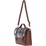 Ashwood Leather & Harris Tweed® Cloth Large Satchel Bag with Twist Lock Tann/Mcload: TW-35-02-TM