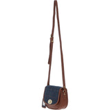 Ashwood Leather & Harris Tweed® Cloth Saddle Crossbody Bag with Twist Lock Tan/Navy: TW-30-011-TN