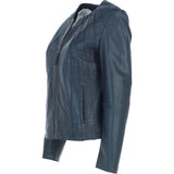 Womens Collarless Leather Jacket Navy/nap: AWL-280