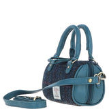 Ashwood Leather & Harris Tweed® Cloth X-Small Barrel Bag Teal/Navy: TW-60-16-TN