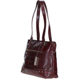 Velutto Eleganza' Zip Mid Section Real Leather Shoulder Bag Bordo/croc: 52234