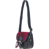 Ashwood Leather & Harris Tweed® Cloth Saddle Bag Navy/Pink: TW-26-06-NP
