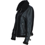 Womens Shearling Biker Jacket Black: 2418