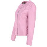 Women's Collarless Leather Fashion Jacket Pink: AWL-284