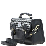 Ashwood Leather & Harris Tweed® Cloth Small Satchel Bag Black/White: TW-67-12-BW