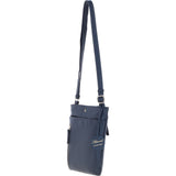 Exquisite Genuine Leather Crossbody Flat Bag with Golden Accents Dark Blue: 64255
