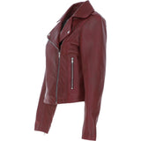 Short Leather Biker Jacket Burgundy: 6617