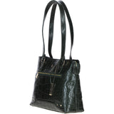 Velutto Eleganza' Zip Mid Section Real Leather Shoulder Bag Green/croc: 52234