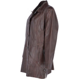 Womens Single Breasted Oversized Leather Coat Mid Brown/app: IVONNE 2