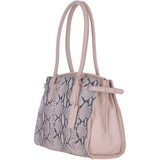 Suede Snake Print Long Handled Three Section Shoulder Bag Pink – 62676