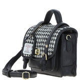 Ashwood Leather & Harris Tweed® Cloth Mini Satchel Bag with Twist Lock Black/White: TW-32-12-BW