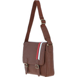 Gabicci Leather Messenger Bag with Striped Detail Tan: GB-64951