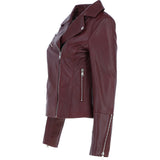 Ladies Veg Tanned Leather Biker Jacket Burgandy: AWL-80