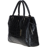 Three Section A4 Croc Print Leather Work Bag Black: A4 Work Bag