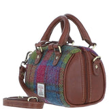 Ashwood Leather & Harris Tweed® Cloth Small Barrel Bag Tan/Purple: TW-61-13-TP