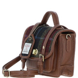 Ashwood Leather & Harris Tweed® Cloth Mini Satchel Bag with Twist Lock Tan/Red: TW-32-08-TR