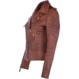 Women's Leather Biker Jacket Tan: 2741