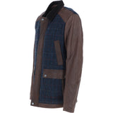 Ashwood Leather x Harris Tweed Men's Buff Lamb Leather Jacket with Corduroy Collar Brown/Navy: TW-903-011-BN