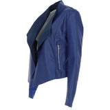 Ladies Waterfall Front Leather Jacket Ink Blue: licra