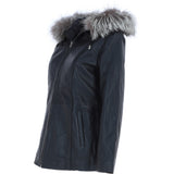 Ashwood Leather Hooded Jacket with Fur Trim Black: J-1948 F