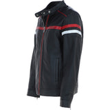 Ashwood Men's Leather Biker Jacket with Red Stripe Black: AWM-BOXER