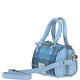 Ashwood Leather & Harris Tweed® Cloth X-Small Barrel Bag Blue/Lt-Blue: TW-60-19-BB