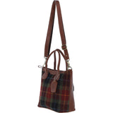 Versatile Ashwood Leather & Harris Tweed® Cloth Shoulder Bag Tan/Green/Red: TW-22-08-TR