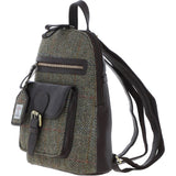 Exquisite Ashwood Leather & Harris Tweed® Cloth Backpack Brown/Green: TW-25-09-BG