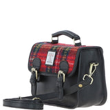 Ashwood Leather & Harris Tweed® Cloth Small Satchel Bag Black/Red: TW-67-14-BR