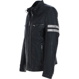 Men's Real Leather Biker Jacket With Stitch Detailings Black: AWM-NOVA2