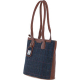 Ashwood Leather & Harris Tweed® Cloth Genuine Leather Shoulder Bag Tan/Navy: TW-23-011-TN