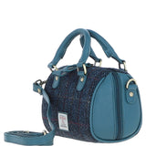 Ashwood Leather & Harris Tweed® Cloth Small Barrel Bag Teal/Navy: TW-61-16-TN