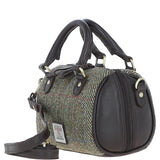 Ashwood Leather & Harris Tweed® Cloth Small Barrel Bag Brown/green: TW-61-09-BG