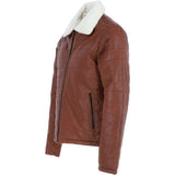 Ashwood Men’s Real Leather Puffer Jacket in Regular Fit with Faux Fur Collar Tan: AWM-Puffer