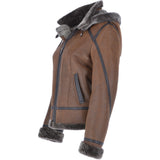 Short Hooded Sheepskin Flying Jacket Tobacco: 10245