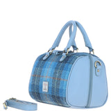 Ashwood Leather & Harris Tweed® Cloth Medium Barrel Bag Blue/Lt-Blue: TW-62-19-bb