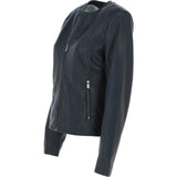 Collarless Ladies Casual Leather Jacket Black: AWL-1282