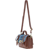 Ashwood Leather & Harris Tweed® Cloth Small Satchel Bag with Twist Lock Tan/LT Blue: TW-33-05-TB