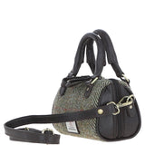 Ashwood Leather & Harris Tweed® Cloth X-Small Barrel Bag Brown/Green: TW-60-09-BG