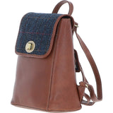 Ashwood Leather & Harris Tweed® Cloth Compact Backpack Tan/Navy: TW-65-11-TN