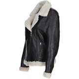 Womens Shearling Biker Jacket Brown: 2418