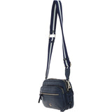 Compact Twin Zip Ashwood Leather Crossbody Bag Navy: X-35
