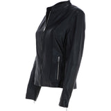 Real Leather Biker Style Jacket with Mandarin Collar Black: AWL-Kate