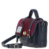 Ashwood Leather & Harris Tweed® Cloth Mini Satchel Bag with Twist Lock Navy/Pink: TW-32-06-NP