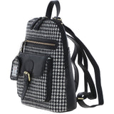 Exquisite Ashwood Leather & Harris Tweed® Cloth Backpack Black/White: TW-25-012-BW