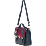 Ashwood Leather & Harris Tweed® Cloth Large Satchel Bag with Twist Lock Navy/Pink: TW-35-06-NP